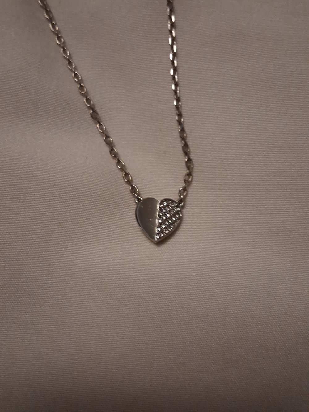 Fossil Silver Heart Pendant Necklace with Crystal Accents